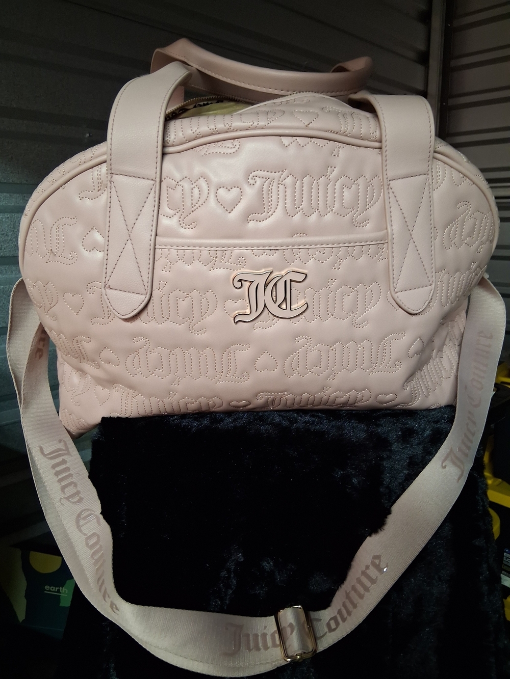 Juicy Couture Pale Pink Quilted Logo Shoulder Bag with Strap